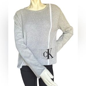 Vintage Y2K Calvin Klein Jeans Light Gray Logo Long Sleeve Sweater Size Large